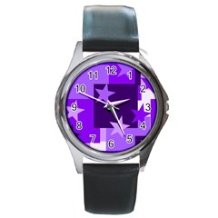 Purple Stars Pattern Shape Round Metal Watch by Pakrebo