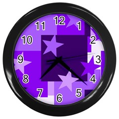 Purple Stars Pattern Shape Wall Clock (black)