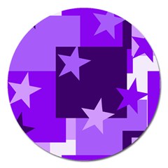 Purple Stars Pattern Shape Magnet 5  (round) by Pakrebo