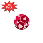 Pink Hearts Pattern Love Shape 1  Mini Magnet (10 pack)  Front