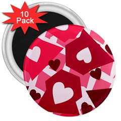 Pink Hearts Pattern Love Shape 3  Magnets (10 Pack)  by Pakrebo