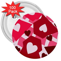 Pink Hearts Pattern Love Shape 3  Buttons (100 Pack)  by Pakrebo