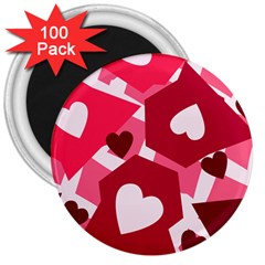 Pink Hearts Pattern Love Shape 3  Magnets (100 Pack) by Pakrebo