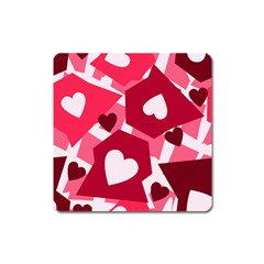 Pink Hearts Pattern Love Shape Square Magnet by Pakrebo