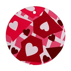 Pink Hearts Pattern Love Shape Round Ornament (two Sides) by Pakrebo