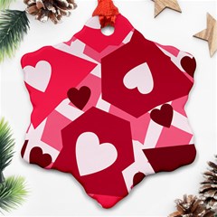 Pink Hearts Pattern Love Shape Snowflake Ornament (two Sides) by Pakrebo