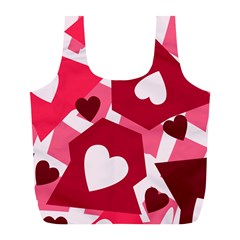 Pink Hearts Pattern Love Shape Full Print Recycle Bag (l) by Pakrebo