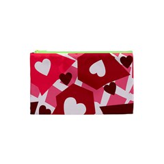 Pink Hearts Pattern Love Shape Cosmetic Bag (xs) by Pakrebo