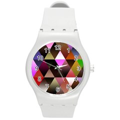 Abstract Geometric Triangles Shapes Round Plastic Sport Watch (m)