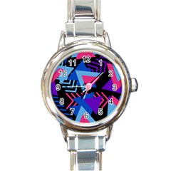 Memphis Pattern Geometric Abstract Round Italian Charm Watch by Pakrebo