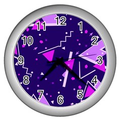 Purple Blue Geometric Pattern Wall Clock (silver) by Pakrebo