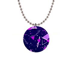 Purple Blue Geometric Pattern 1  Button Necklace