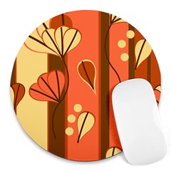 Amber Yellow Stripes Leaves Floral Round Mousepads by Pakrebo