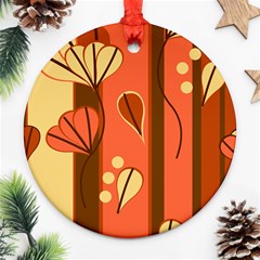 Amber Yellow Stripes Leaves Floral Ornament (round) by Pakrebo