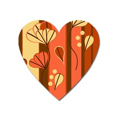 Amber Yellow Stripes Leaves Floral Heart Magnet by Pakrebo