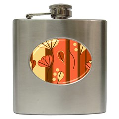 Amber Yellow Stripes Leaves Floral Hip Flask (6 Oz) by Pakrebo