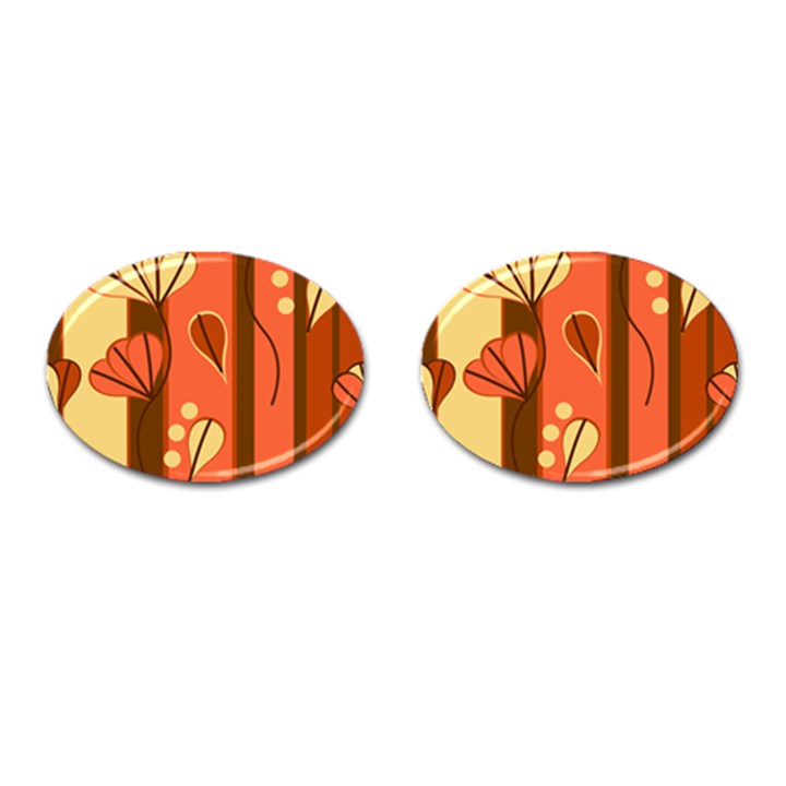 Amber Yellow Stripes Leaves Floral Cufflinks (Oval)