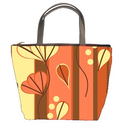 Amber Yellow Stripes Leaves Floral Bucket Bag by Pakrebo