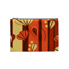 Amber Yellow Stripes Leaves Floral Cosmetic Bag (medium) by Pakrebo