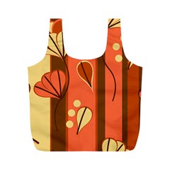 Amber Yellow Stripes Leaves Floral Full Print Recycle Bag (m) by Pakrebo