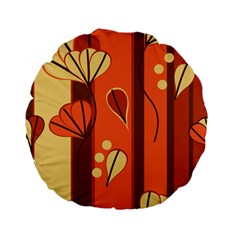 Amber Yellow Stripes Leaves Floral Standard 15  Premium Flano Round Cushions by Pakrebo