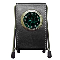 Green Pattern Background Abstract Pen Holder Desk Clock