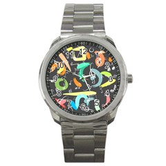 Repetition Seamless Child Sketch Sport Metal Watch by Pakrebo