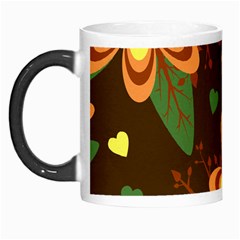 Floral Hearts Brown Green Retro Morph Mugs by Pakrebo