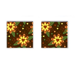 Floral Hearts Brown Green Retro Cufflinks (square) by Pakrebo