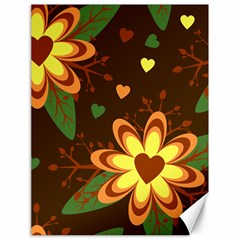 Floral Hearts Brown Green Retro Canvas 18  X 24  by Pakrebo