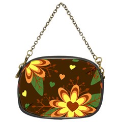 Floral Hearts Brown Green Retro Chain Purse (two Sides)