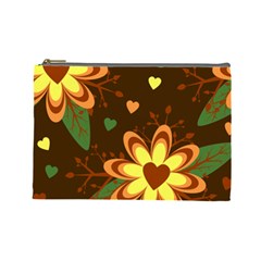 Floral Hearts Brown Green Retro Cosmetic Bag (large) by Pakrebo