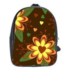 Floral Hearts Brown Green Retro School Bag (large) by Pakrebo