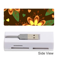 Floral Hearts Brown Green Retro Memory Card Reader (stick) by Pakrebo