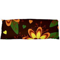 Floral Hearts Brown Green Retro Body Pillow Case (dakimakura)