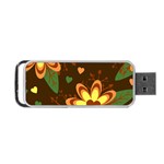 Floral Hearts Brown Green Retro Portable USB Flash (One Side) Front