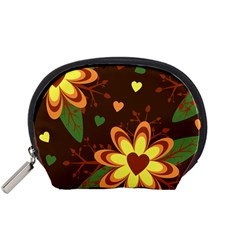 Floral Hearts Brown Green Retro Accessory Pouch (small)