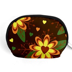 Floral Hearts Brown Green Retro Accessory Pouch (medium) by Pakrebo