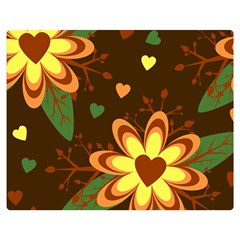 Floral Hearts Brown Green Retro Double Sided Flano Blanket (medium)  by Pakrebo