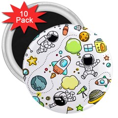 Sketch Cartoon Space Set 3  Magnets (10 Pack)  by Pakrebo