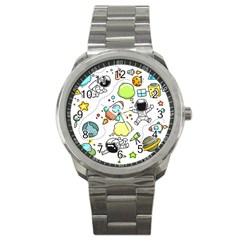 Sketch Cartoon Space Set Sport Metal Watch by Pakrebo