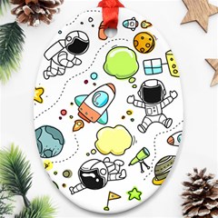 Sketch Cartoon Space Set Oval Ornament (two Sides)