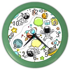 Sketch Cartoon Space Set Color Wall Clock