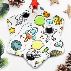 Sketch Cartoon Space Set Snowflake Ornament (two Sides) by Pakrebo