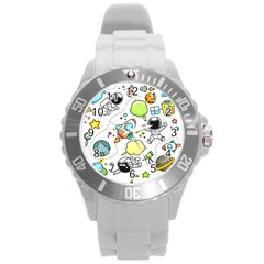 Sketch Cartoon Space Set Round Plastic Sport Watch (l)