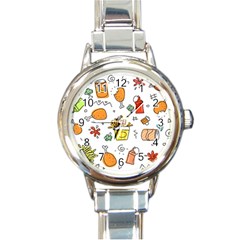 Cute Sketch Set Child Fun Funny Round Italian Charm Watch