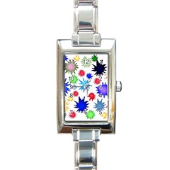 Inks Drops Black Colorful Paint Rectangle Italian Charm Watch