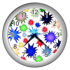 Inks Drops Black Colorful Paint Wall Clock (Silver)