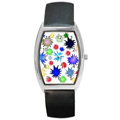 Inks Drops Black Colorful Paint Barrel Style Metal Watch