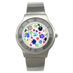 Inks Drops Black Colorful Paint Stainless Steel Watch by Pakrebo